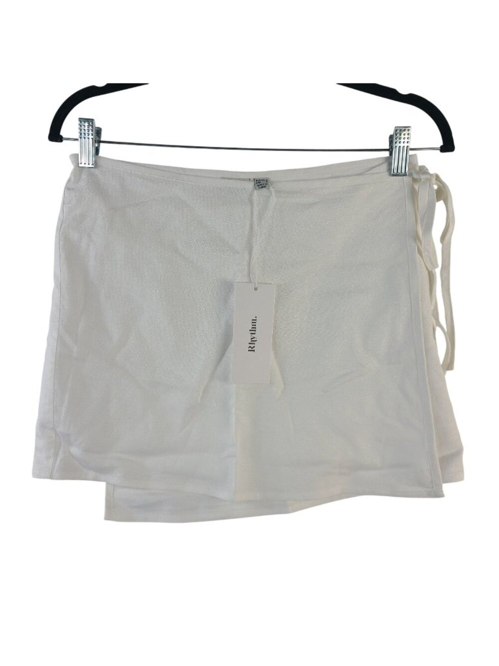NEW Rhythm Louise Wrap Mini Skirt White Rayon Linen Blend Tie Waist Size S
